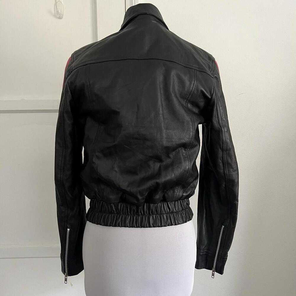 Jackets Junction Real Leather Bomber Jacket M Black Pink Bow Coquette Biker - Picture 4 of 9